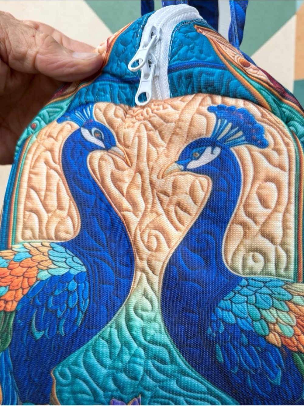 Handcrafted Peacock pattern Weekender/Tote - Picture 2 of 5